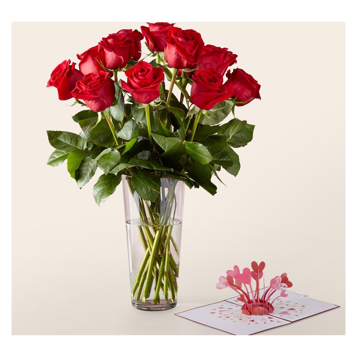 Long Stem Red Rose Bouquet & Lovepop® Pop-Up Card flower arrangement